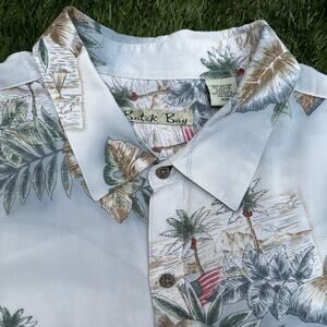 Vintage Tropical Hawaiian American Flag Grandpacore Sleeve Button Up Shirt XXL